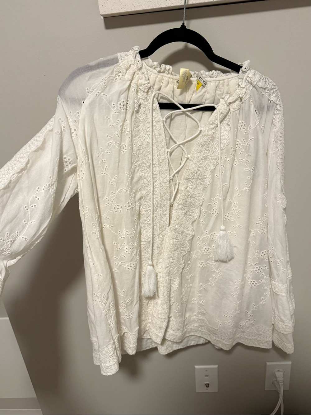 Alice + Olivia White Eyelet Lace-Up Peasant Tunic